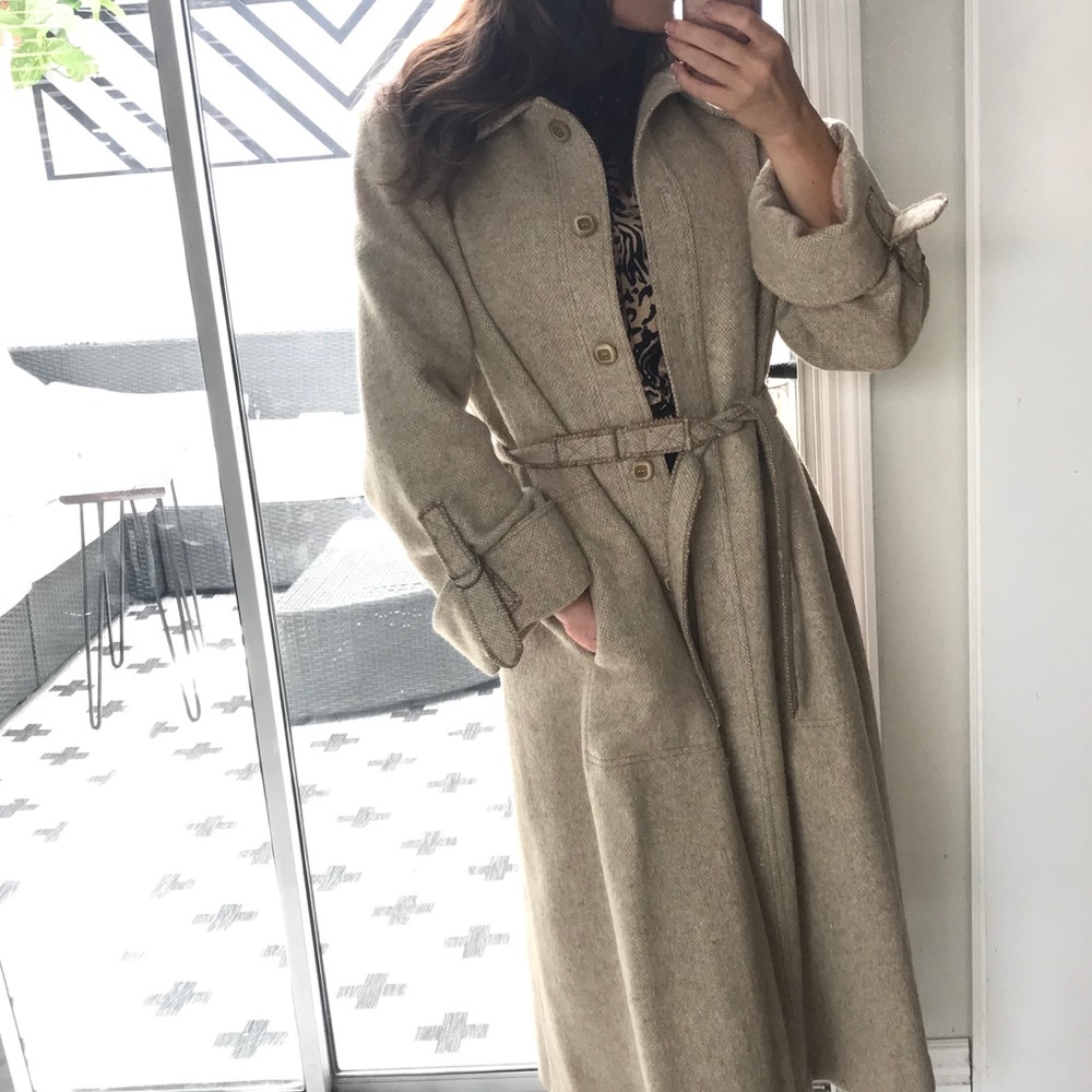 Heavy full length beige trench coat